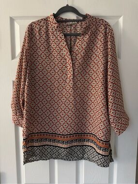 Kenar Rust and Black Geometric Border Tunic Sz M